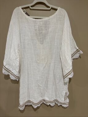 Cream and gold crochet lace bell sleeve tunic
